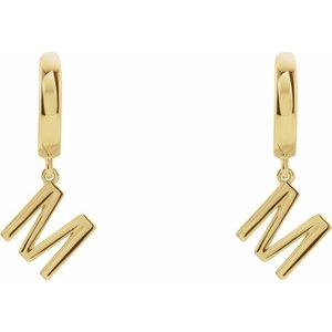 18K Yellow Gold Initial M Hinged Huggie Earring