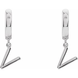 14K White Gold Initial V Hinged Huggie Earring