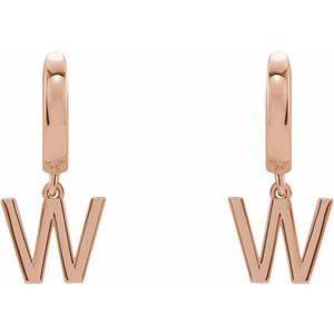 14K Rose Gold Initial W Hinged Huggie Earring