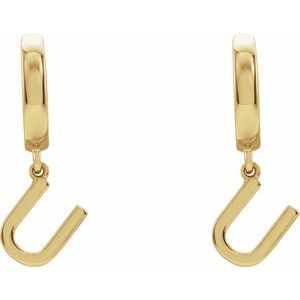 14K Yellow Gold Initial U Hinged Huggie Earring
