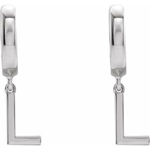 14K White Gold Initial L Hinged Huggie Earring