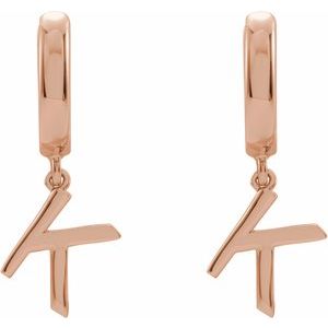 14K Rose Gold Initial K Hinged Huggie Earring