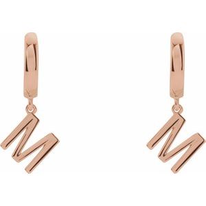14K Rose Gold Initial M Hinged Huggie Earring