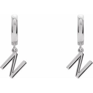 18K White Gold Initial N Hinged Huggie Earring