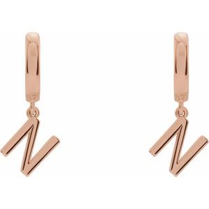 14K Rose Gold Initial N Hinged Huggie Earring