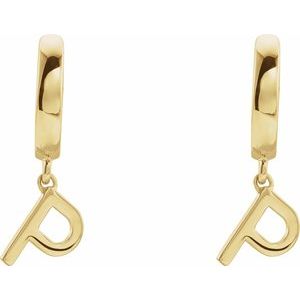 18K Yellow Gold Initial P Hinged Huggie Earring
