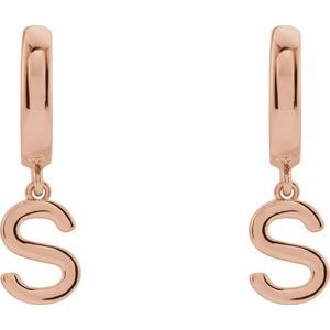 14K Rose Gold Initial S Hinged Huggie Earring