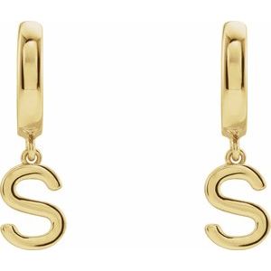 18K Yellow Gold Initial S Hinged Huggie Earring