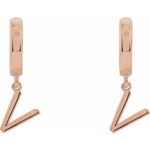 14K Rose Gold Initial V Hinged Huggie Earring