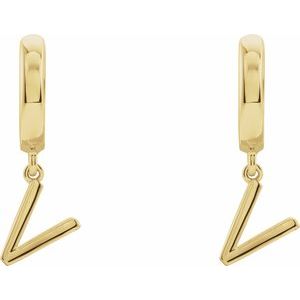 14K Yellow Gold Initial V Hinged Huggie Earring