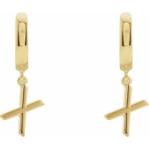 18K Yellow Gold Initial X Hinged Huggie Earring