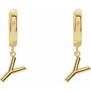 18K Yellow Gold Initial Y Hinged Huggie Earring