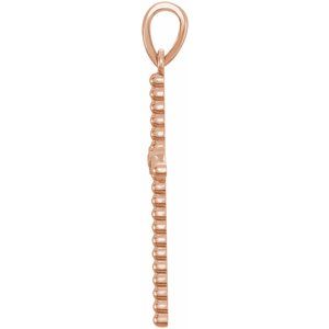 14K Rose Gold 33.3x17.6 mm .03 CTW Natural Diamond Beaded Cross Pendant