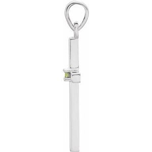 14K White Gold Natural Peridot Cross Pendant