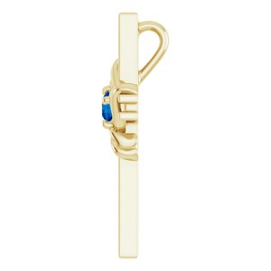 14K Yellow Gold Natural Blue Sapphire Cross Pendant