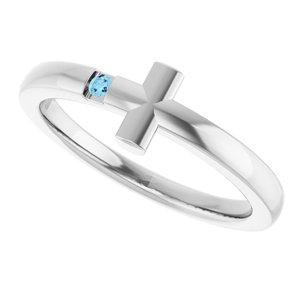 Sterling Silver Youth Imitation Aquamarine Sideways Cross Ring