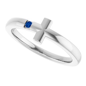 Sterling Silver Youth Imitation Blue Sapphire Sideways Cross Ring