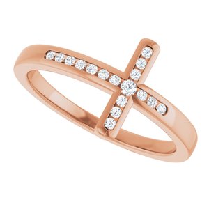 14K Rose Gold .08 CTW Natural Diamond Sideways Cross Ring