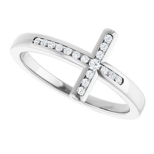 Sterling Silver .08 CTW Natural Diamond Sideways Cross Ring