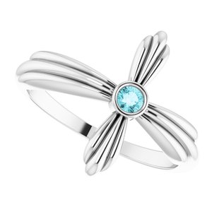 Sterling Silver Natural Blue Zircon Sideways Cross Ring