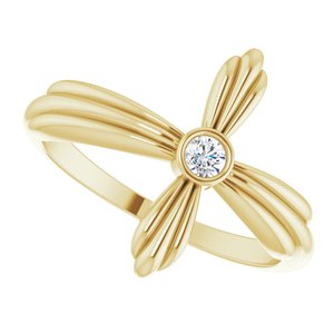14K Yellow Gold Natural White Sapphire Sideways Cross Ring