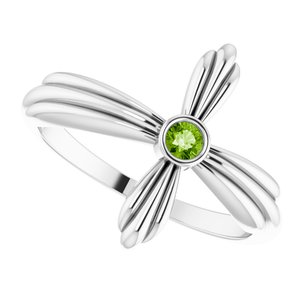 Sterling Silver Natural Peridot Sideways Cross Ring