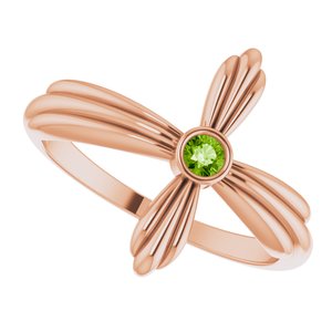 14K Rose Gold Natural Peridot Sideways Cross Ring