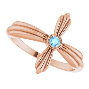 14K Rose Gold Natural Aquamarine Sideways Cross Ring