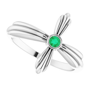 Sterling Silver Natural Emerald Sideways Cross Ring