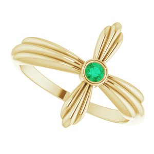14K Yellow Gold Natural Emerald Sideways Cross Ring
