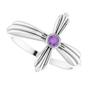 Platinum Natural Amethyst Sideways Cross Ring