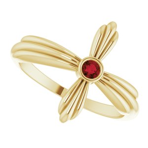 14K Yellow Gold Natural Mozambique Garnet Sideways Cross Ring