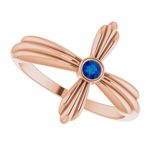 14K Rose Gold Natural Blue Sapphire Sideways Cross Ring