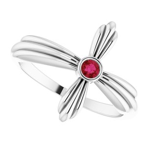 Platinum Natural Ruby Sideways Cross Ring