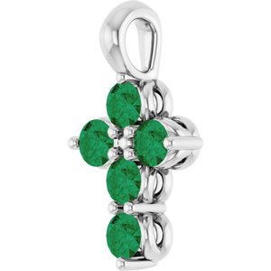 14K White Gold Natural Emerald Cross Pendant