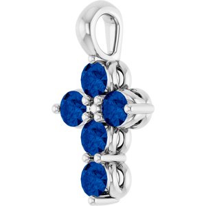 Platinum Lab-Grown Blue Sapphire Cross Pendant
