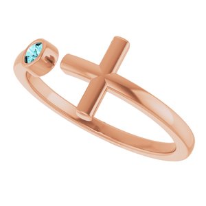 14K Rose Gold Natural Zircon Negative Space Cross Ring