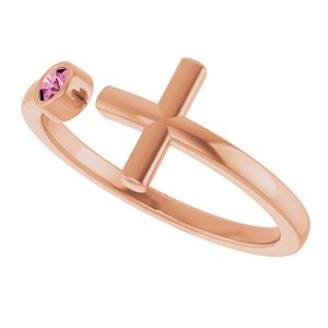 14K Rose Gold Natural Pink Tourmaline Negative Space Cross Ring