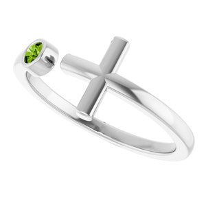 14K White Gold Natural Peridot Negative Space Cross Ring
