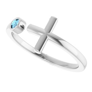14K White Gold Natural Aquamarine Negative Space Cross Ring