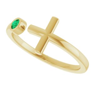 14K Yellow Gold Natural Emerald Negative Space Cross Ring