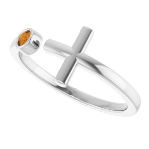 Platinum Natural Citrine Negative Space Cross Ring