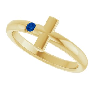 14K Yellow Gold Natural Blue Sapphire Sideways Cross Ring