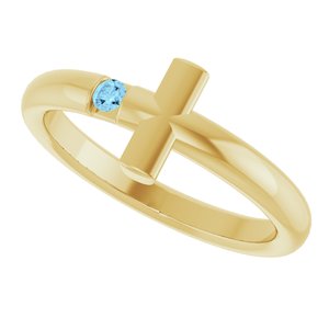14K Yellow Gold Natural Aquamarine Sideways Cross Ring