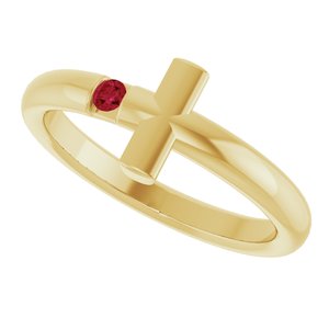 14K Yellow Gold Natural Ruby Sideways Cross Ring