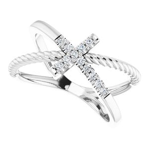 14K White Gold 1/10 CTW Natural Diamond Cross Rope Ring