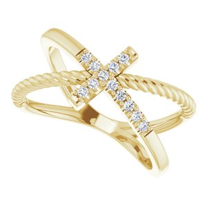 14K Yellow Gold 1/10 CTW Natural Diamond Cross Rope Ring