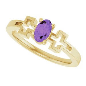 14K Yellow Gold Natural Amethyst Youth Cross Ring
