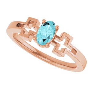 14K Rose Gold Natural Blue Zircon Youth Cross Ring