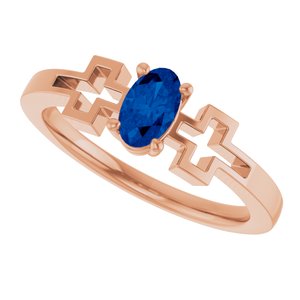 14K Rose Gold Lab-Grown Blue Sapphire Youth Cross Ring